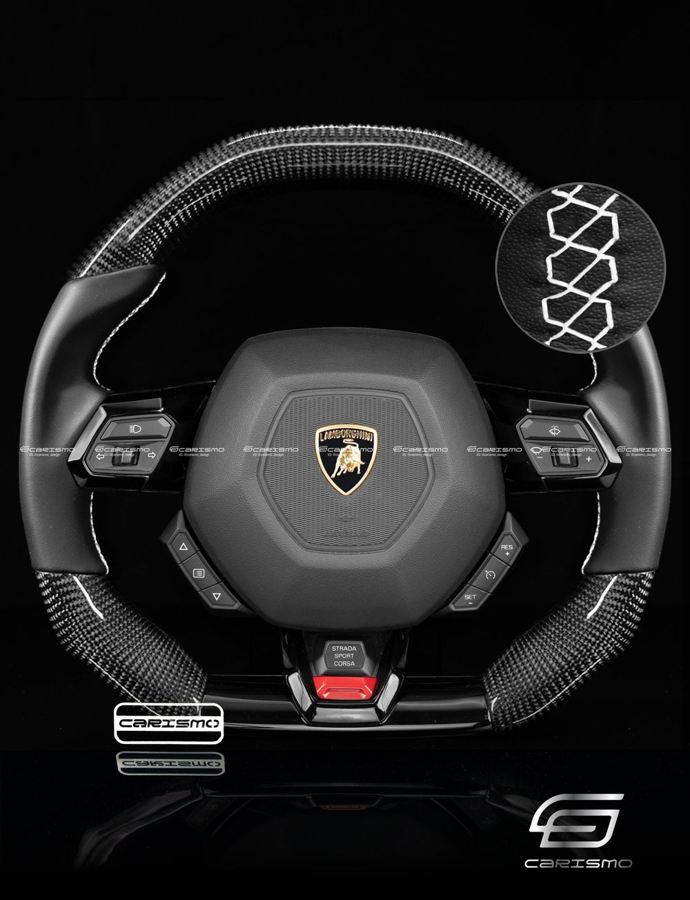Carismo Steering Wheel For Lamborghini Huracan - Signature - Gloss Carbon - Smooth Leather - White (No Stripe)