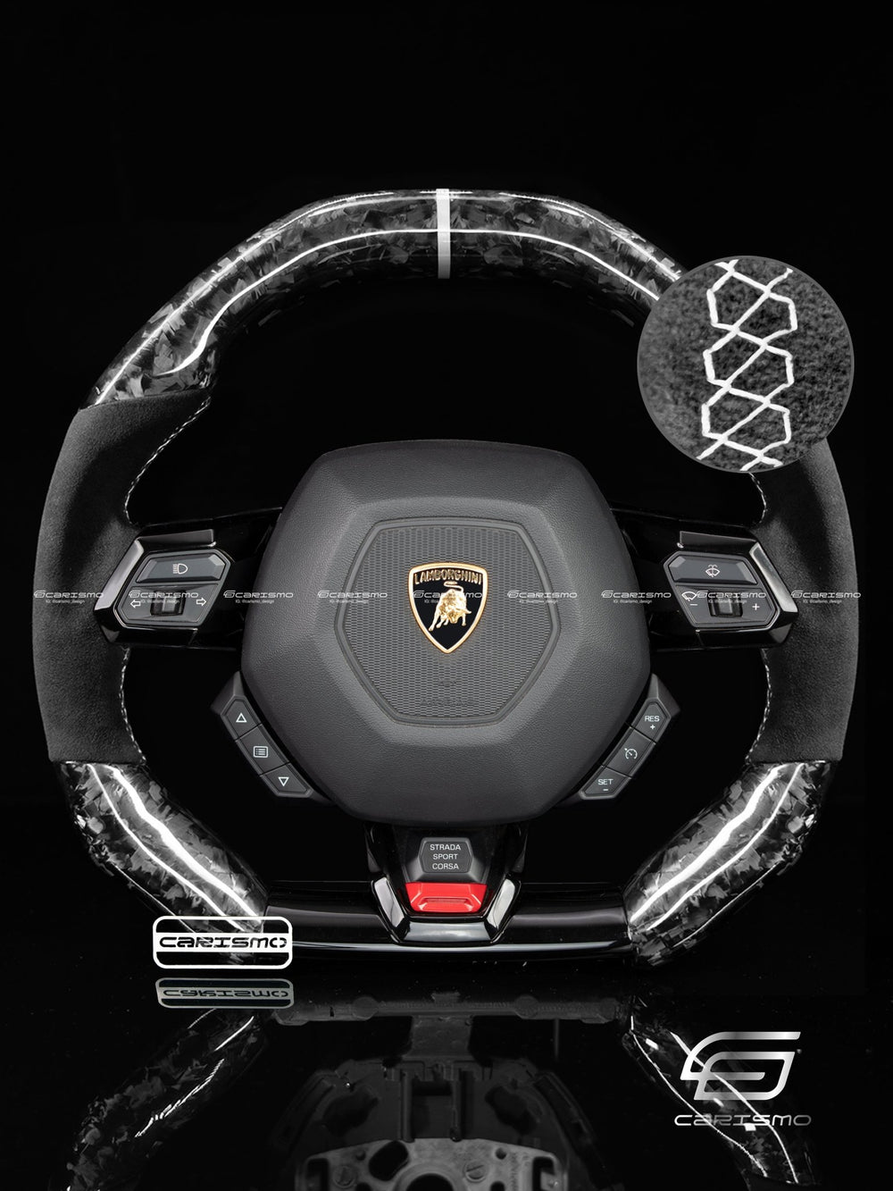 Carismo Steering Wheel For Lamborghini Huracan - Signature - Gloss Forged Carbon - Alcantara - White