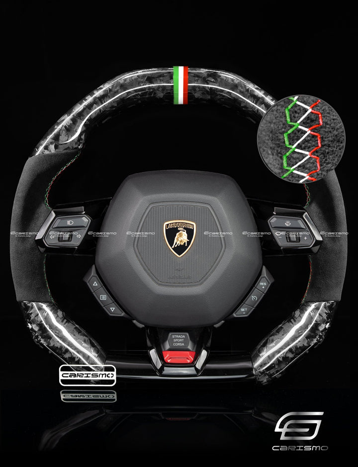 Carismo Steering Wheel For Lamborghini Huracan - Signature - Gloss Forged Carbon - Alcantara - Carismo