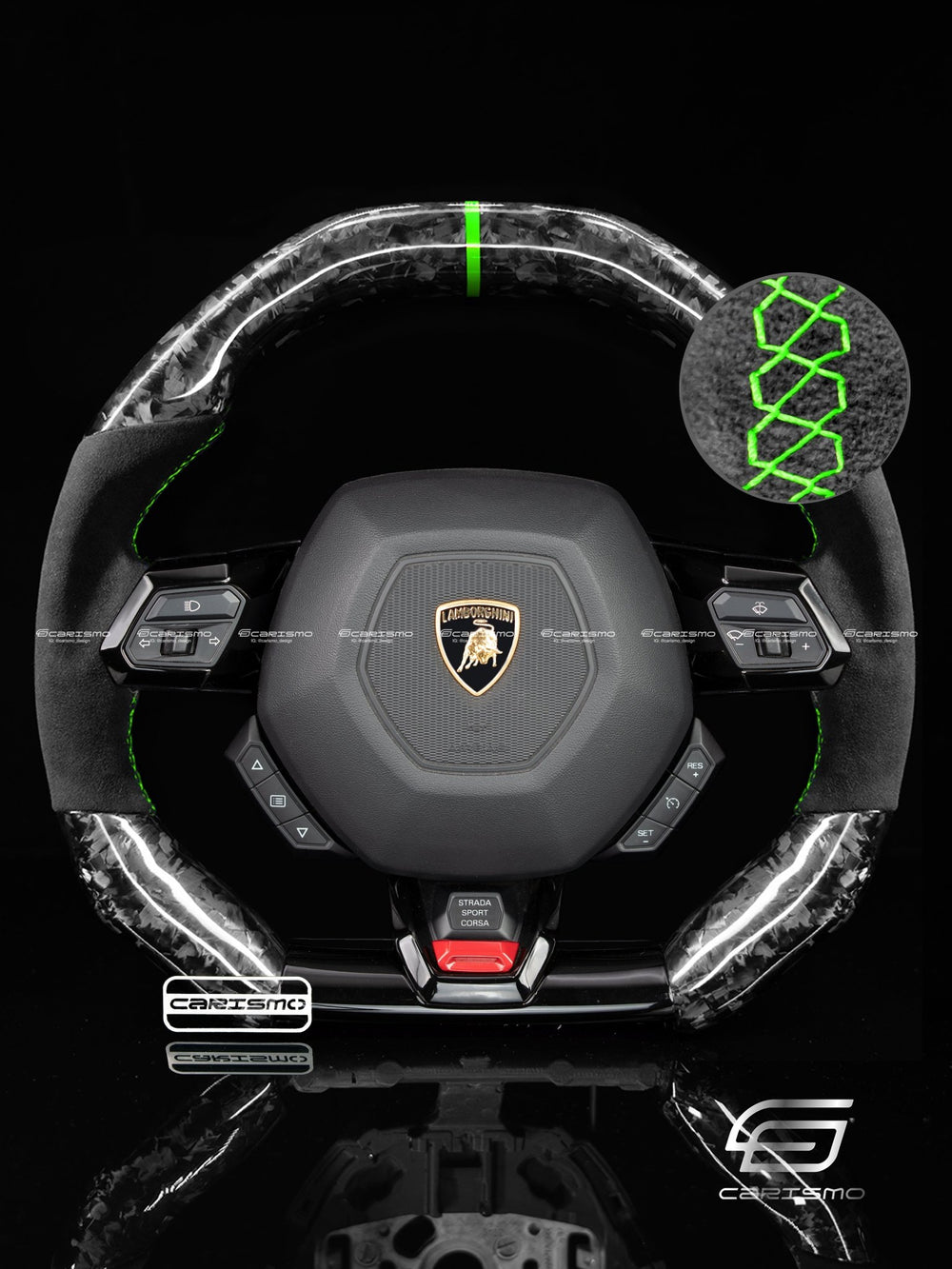 Carismo Steering Wheel For Lamborghini Huracan - Signature - Gloss Forged Carbon - Alcantara - Green
