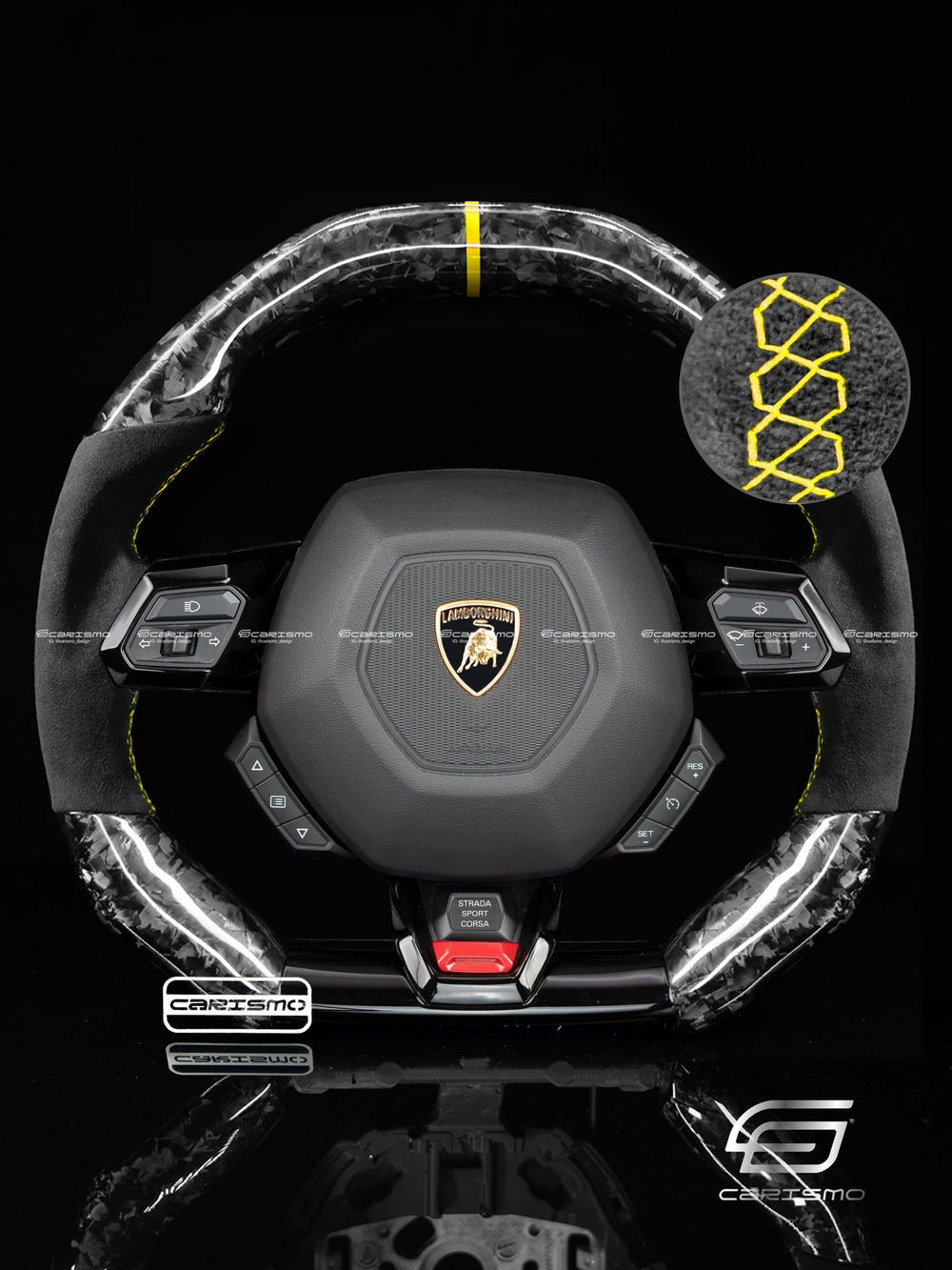 Carismo Steering Wheel For Lamborghini Huracan - Signature - Gloss Forged Carbon - Alcantara - Yellow