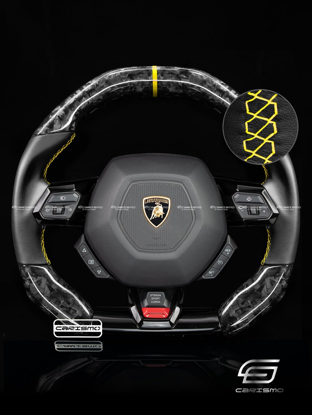 Carismo Steering Wheel For Lamborghini Huracan - Signature - Gloss Forged Carbon - Smooth Leather - Yellow