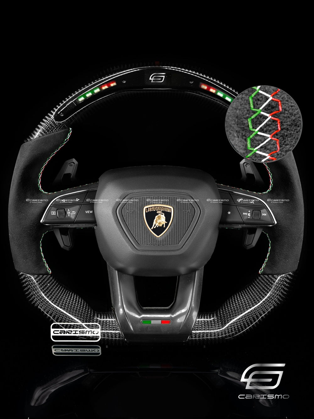 Carismo Steering Wheel For Lamborghini Urus - Classic RPM LED - Gloss Carbon - Alcantara - Italian Flag Colors