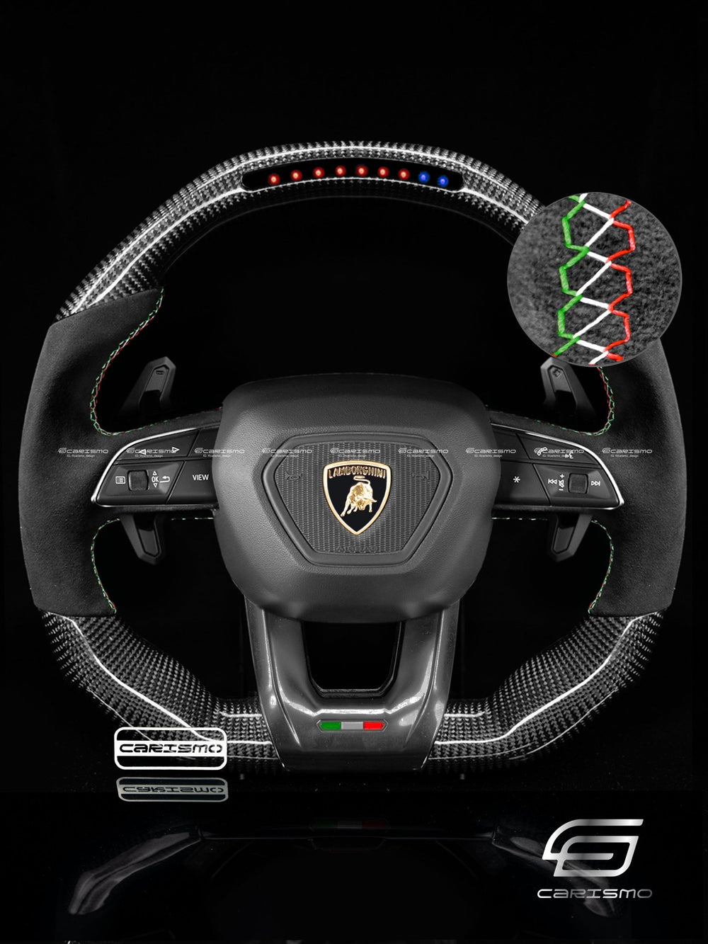 Carismo Steering Wheel For Lamborghini Urus - Sequential RPM LED - Gloss Carbon - Alcantara - Italian Flag Colors