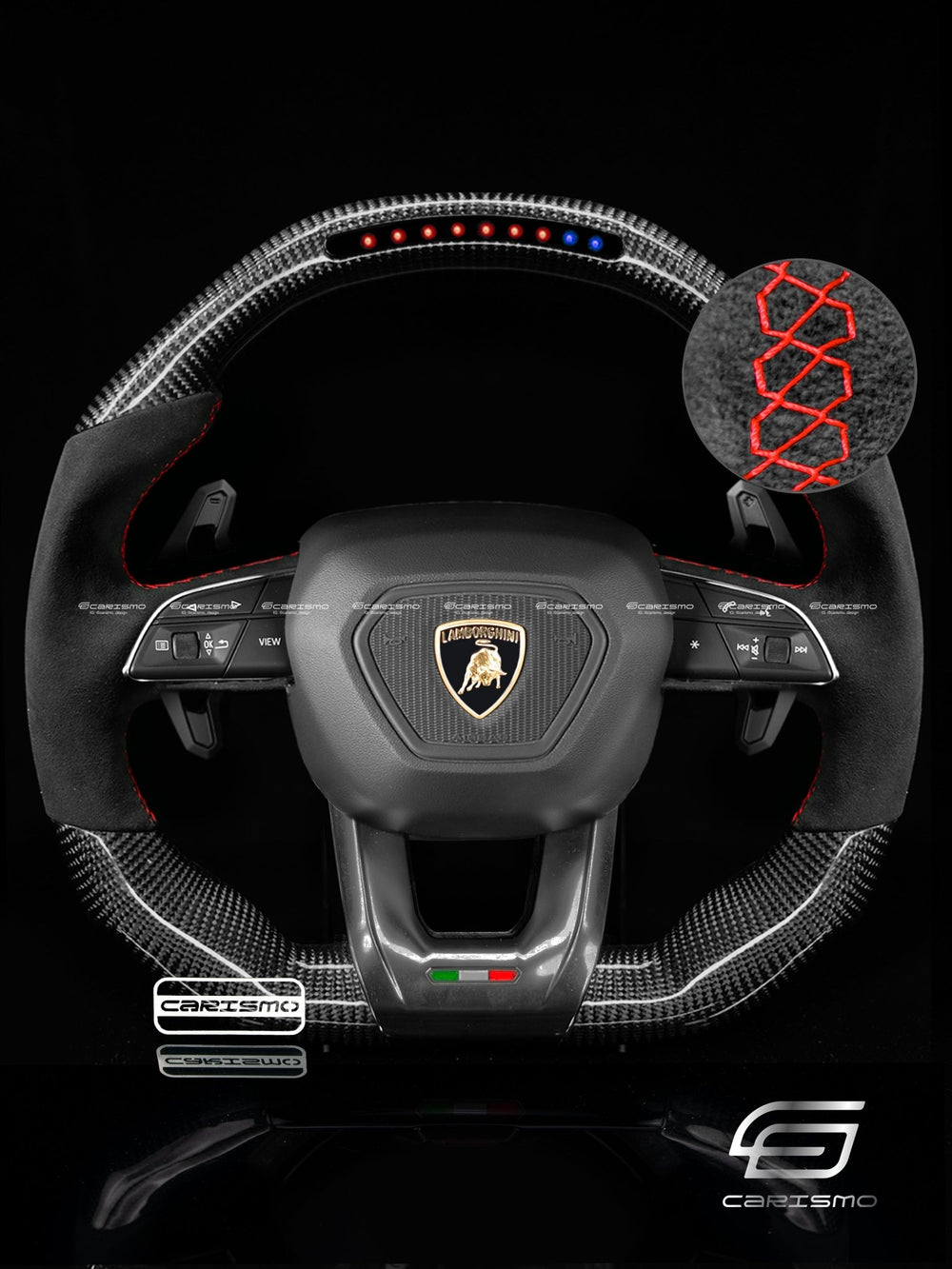 Carismo Steering Wheel For Lamborghini Urus - Sequential RPM LED - Gloss Carbon - Alcantara - Red