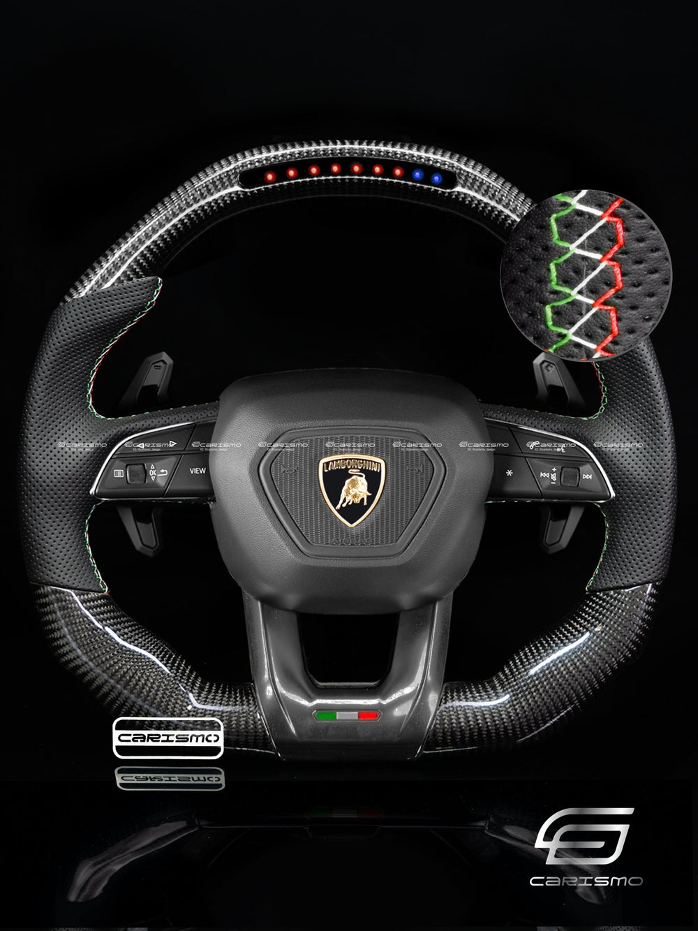 Carismo Steering Wheel For Lamborghini Urus - Sequential RPM LED - Gloss Carbon - Perforated Leather - Italian Flag Colors