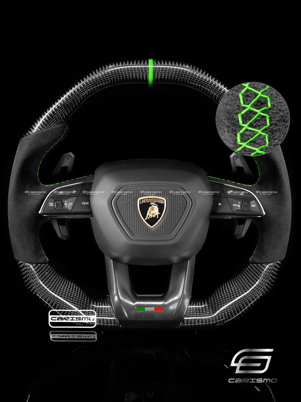 Carismo Steering Wheel For Lamborghini Urus - Signature - Gloss Carbon - Alcantara - Green