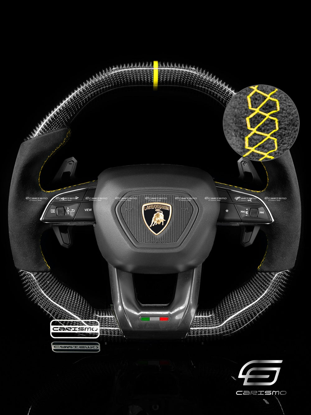 Carismo Steering Wheel For Lamborghini Urus - Signature - Gloss Carbon - Alcantara - Yellow