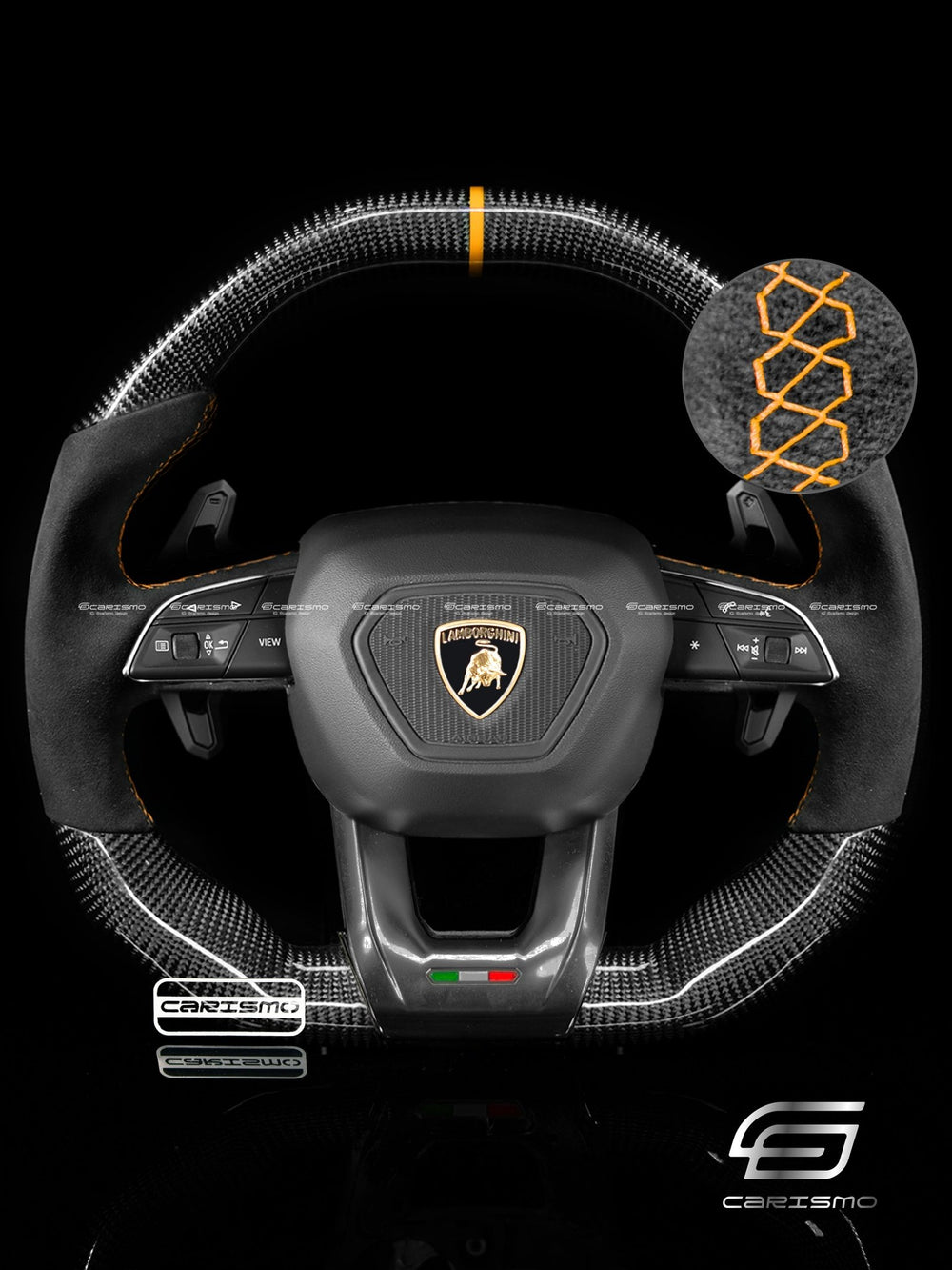 Carismo Steering Wheel For Lamborghini Urus - Signature - Gloss Carbon - Alcantara - Orange