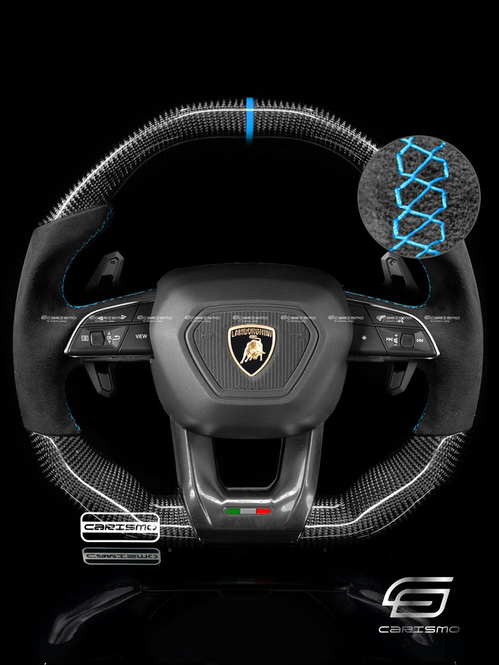 Carismo Steering Wheel For Lamborghini Urus - Signature - Gloss Carbon - Alcantara - Light Blue