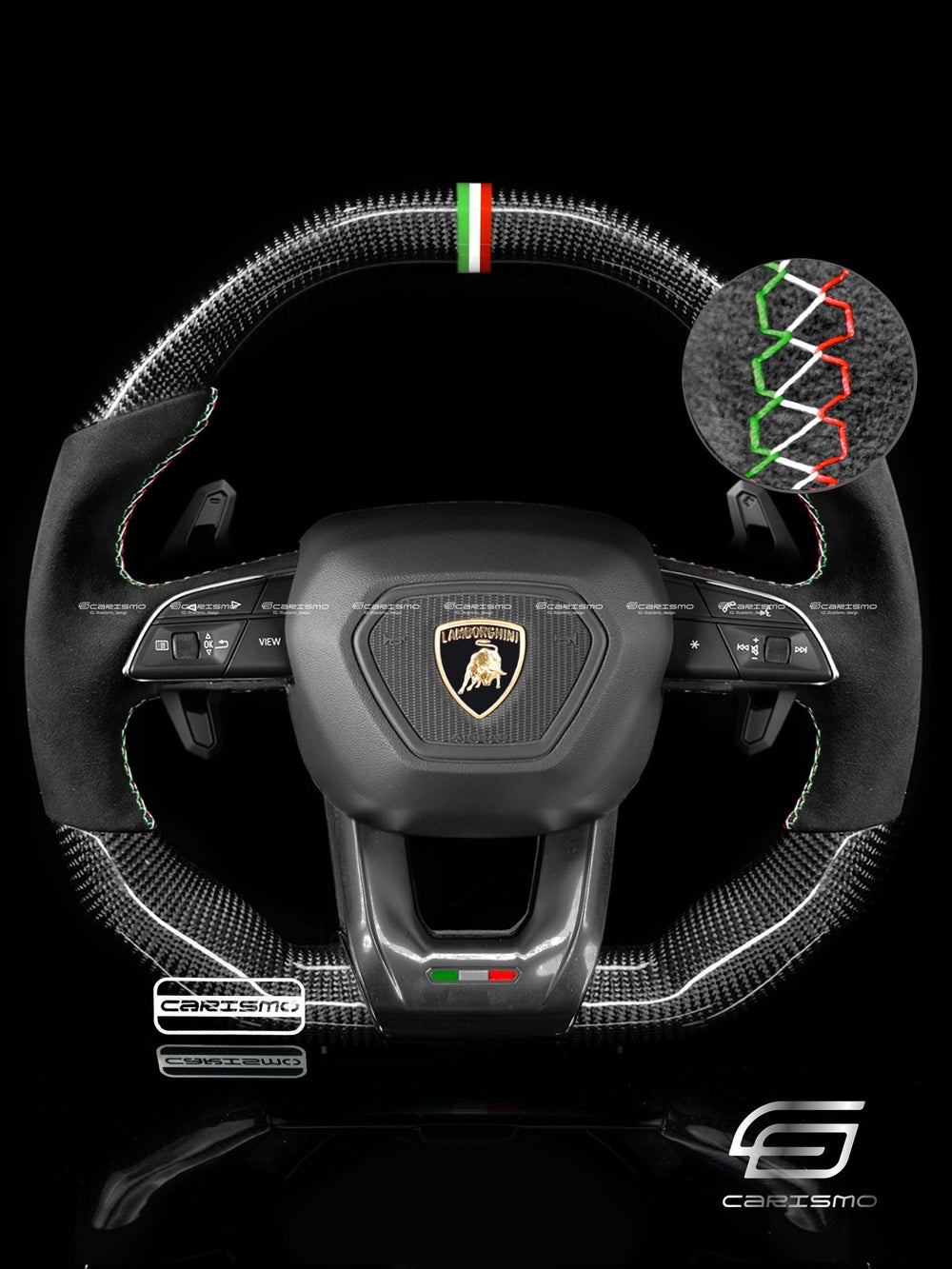Carismo Steering Wheel For Lamborghini Urus - Signature - Gloss Carbon - Alcantara - Italian Flag Colors