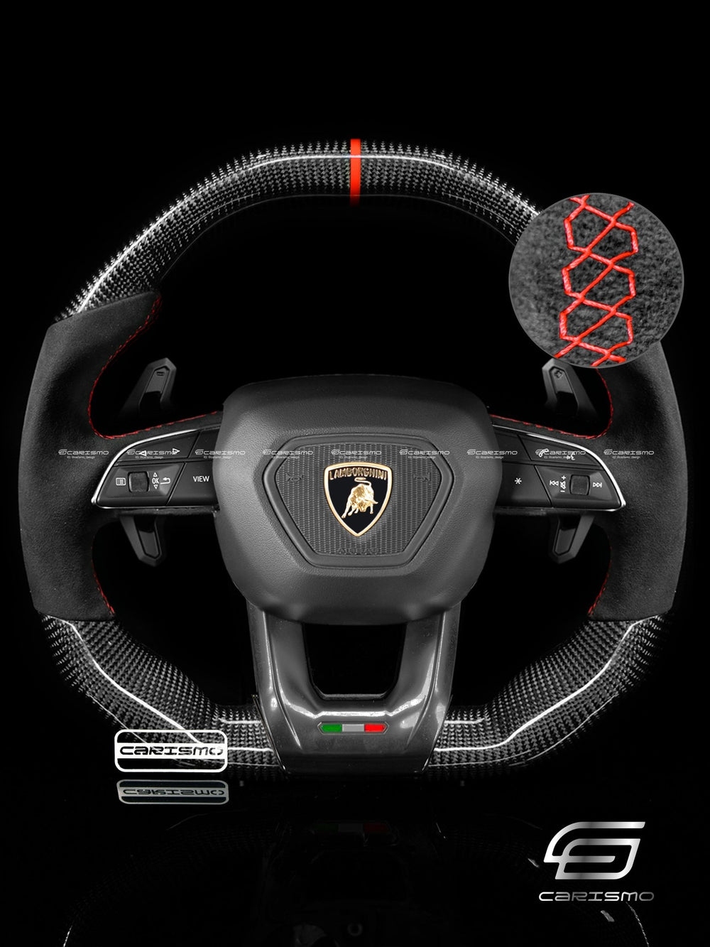 Carismo Steering Wheel For Lamborghini Urus - Signature - Gloss Carbon - Alcantara - Red