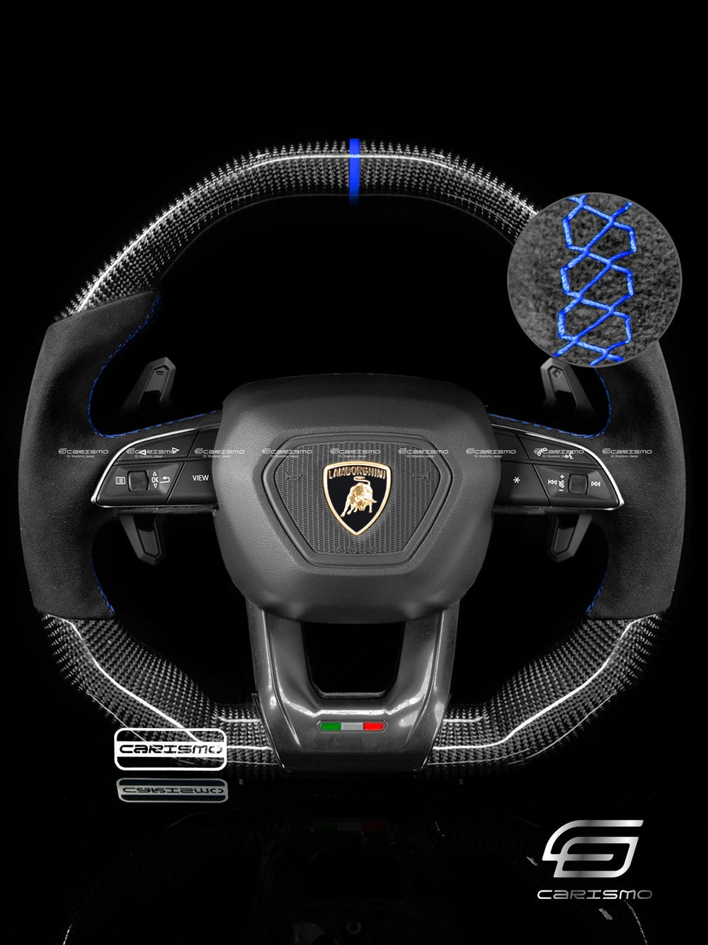 Carismo Steering Wheel For Lamborghini Urus - Signature - Gloss Carbon - Alcantara - Blue