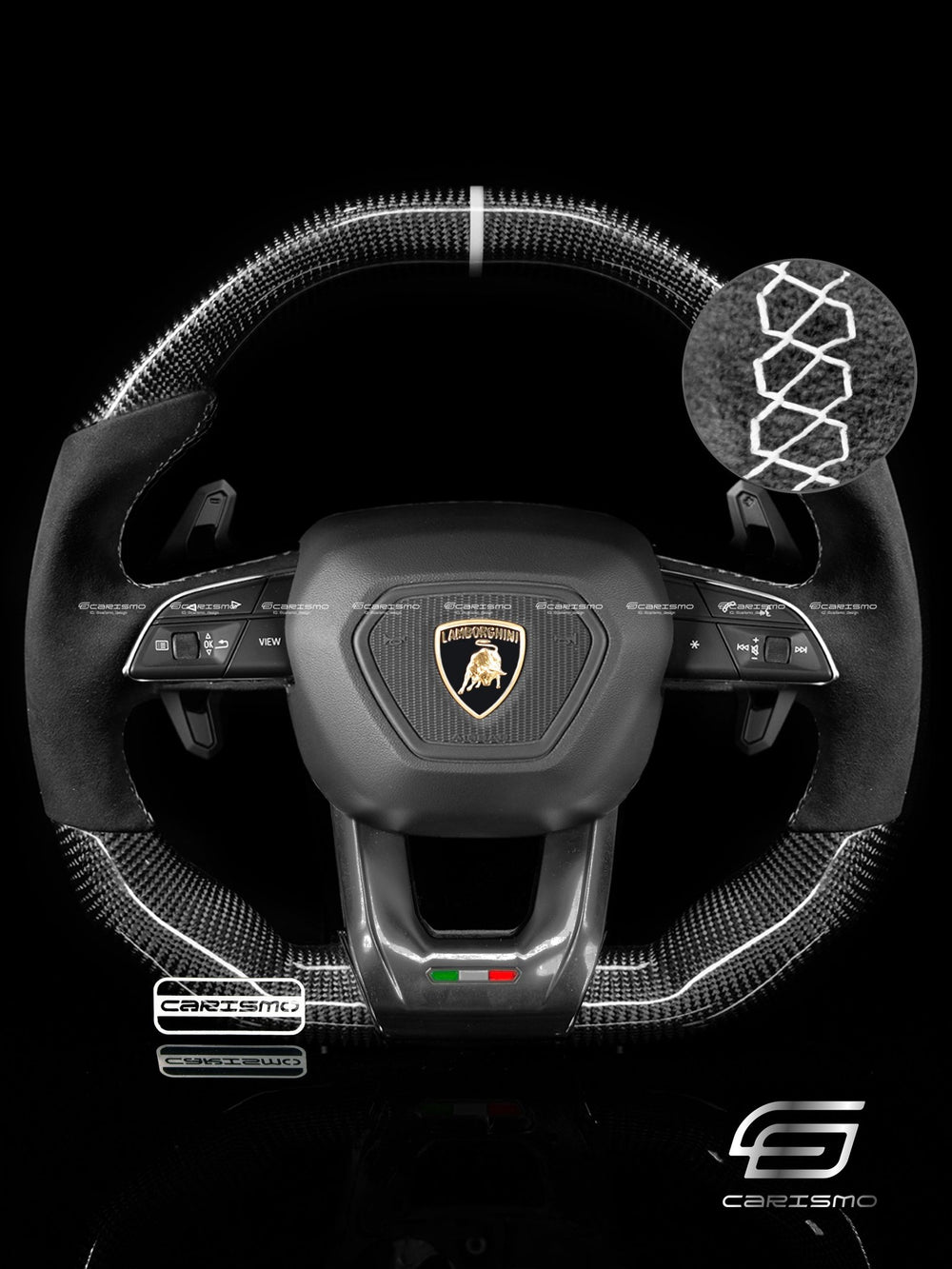 Carismo Steering Wheel For Lamborghini Urus - Signature - Gloss Carbon - Alcantara - White