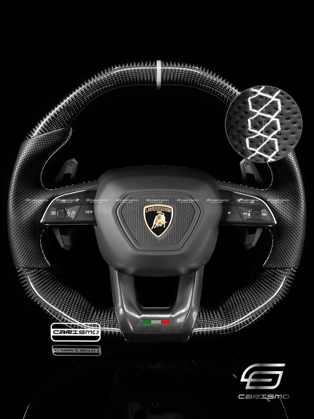 Carismo Steering Wheel For Lamborghini Urus - Signature - Gloss Carbon - Perforated Leather - White