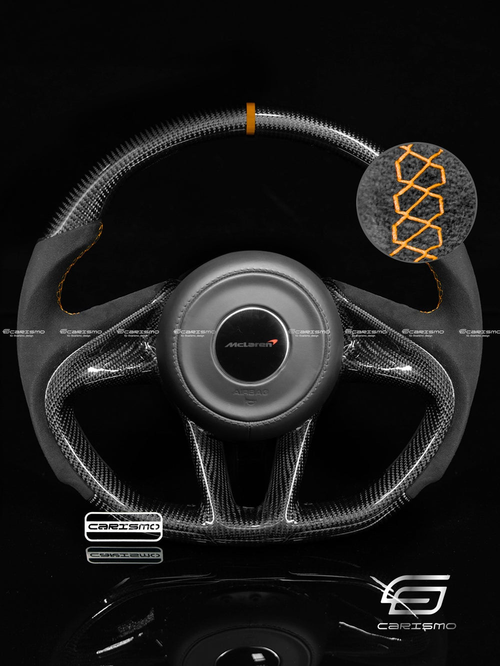 Carismo Steering Wheel For McLaren Super Series - Sport - Gloss Carbon - Alcantara - Orange