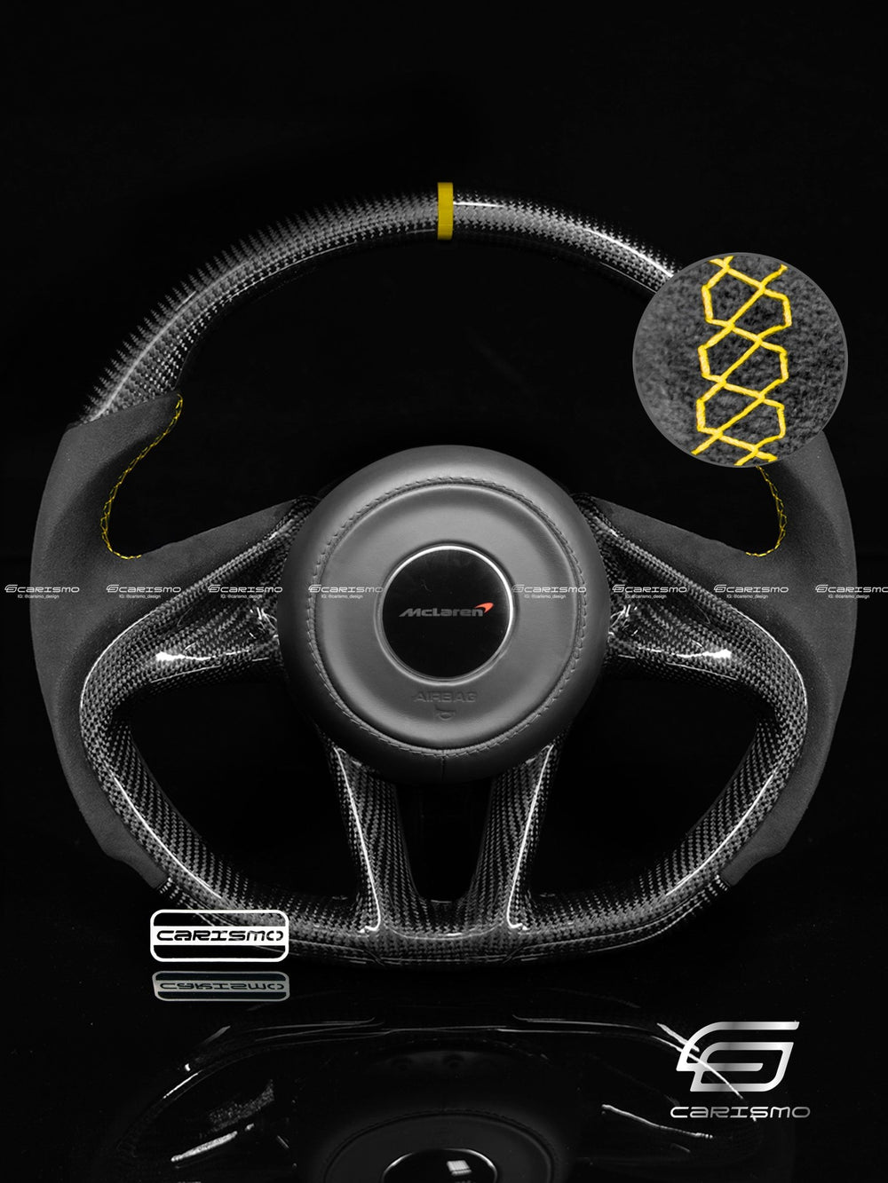 Carismo Steering Wheel For McLaren Super Series - Sport - Gloss Carbon - Alcantara - Yellow