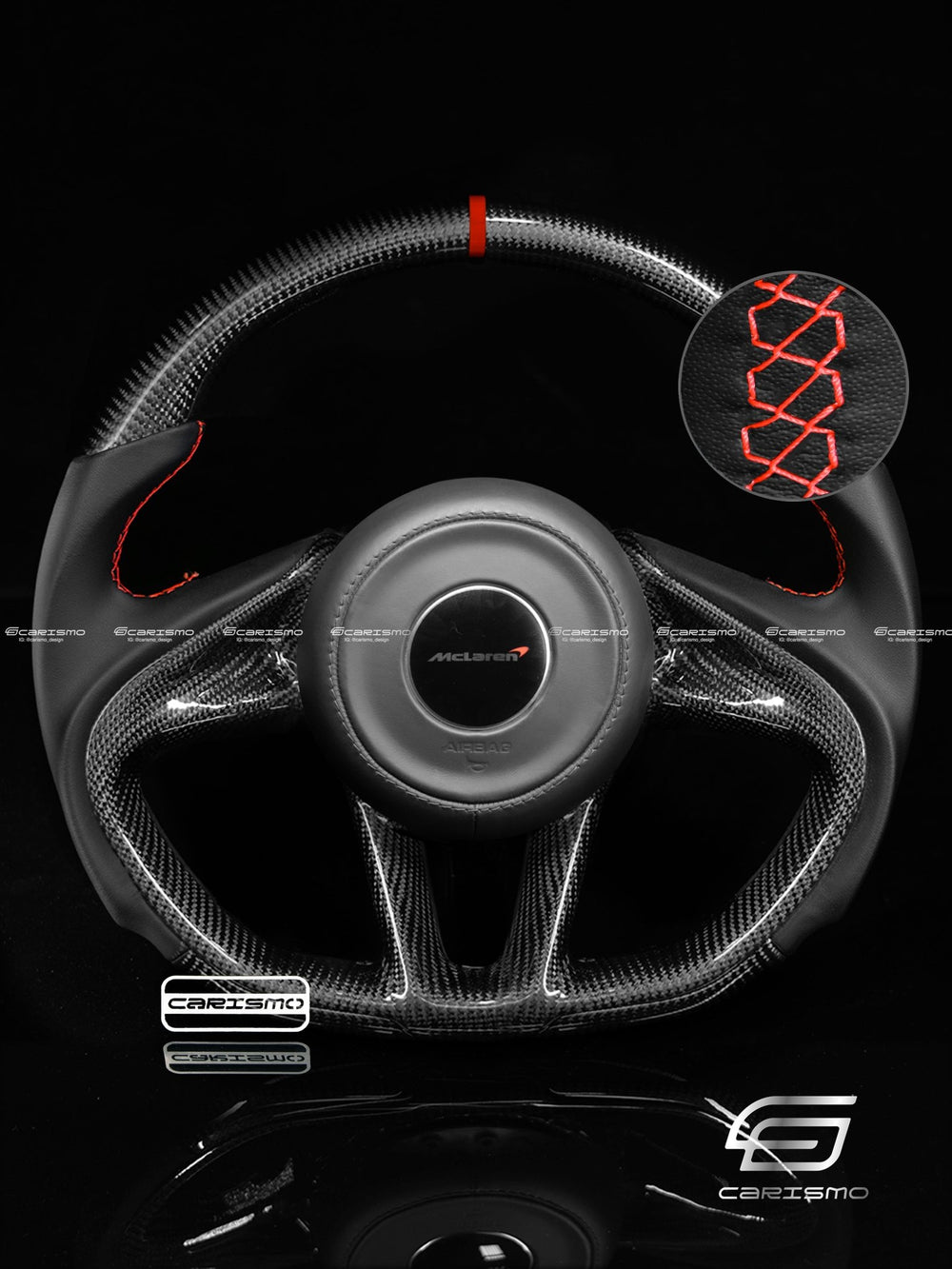 Carismo Steering Wheel For McLaren Super Series - Sport - Gloss Carbon - Smooth Leather - Red