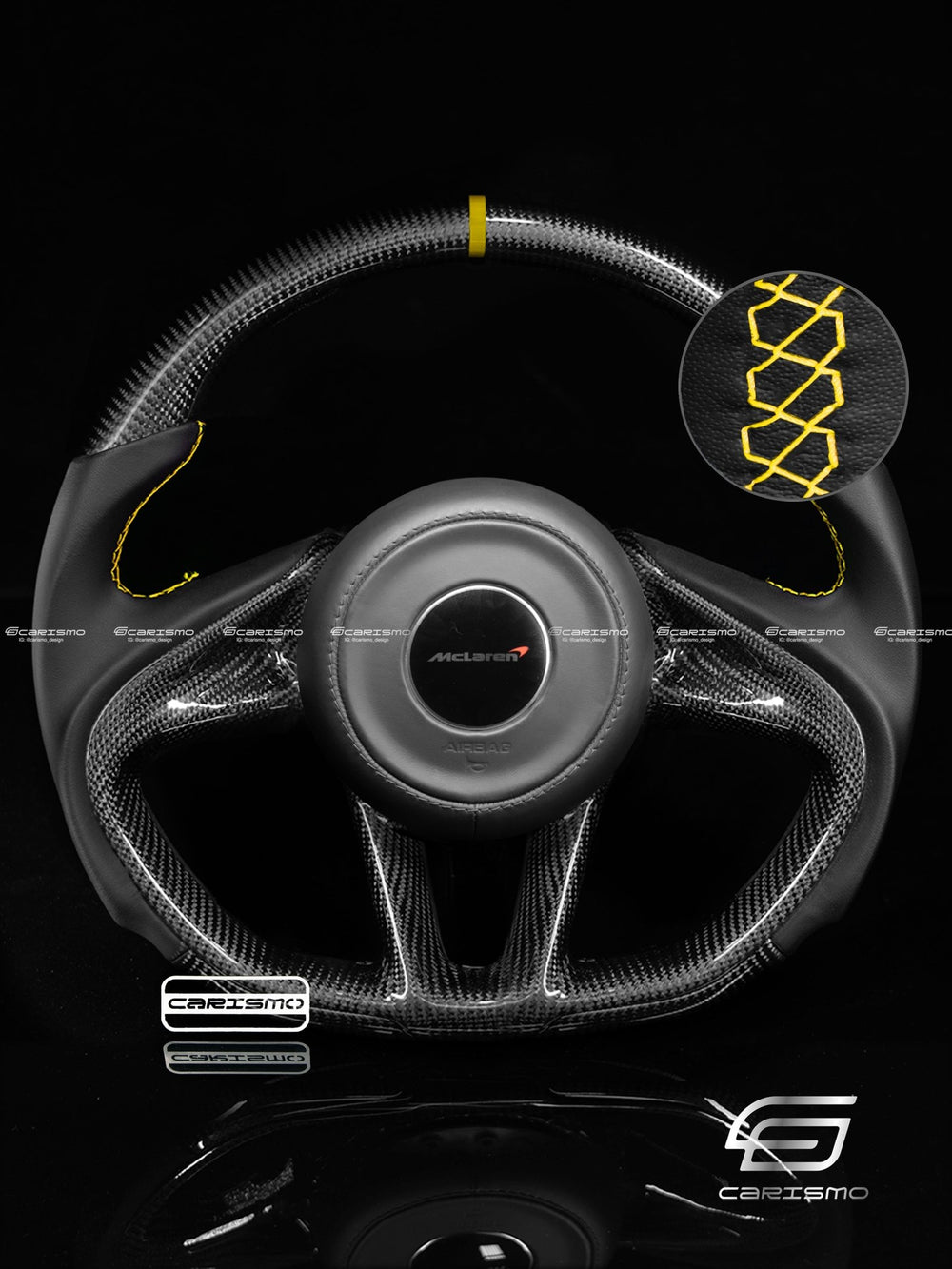 Carismo Steering Wheel For McLaren Super Series - Sport - Gloss Carbon - Smooth Leather - Yellow