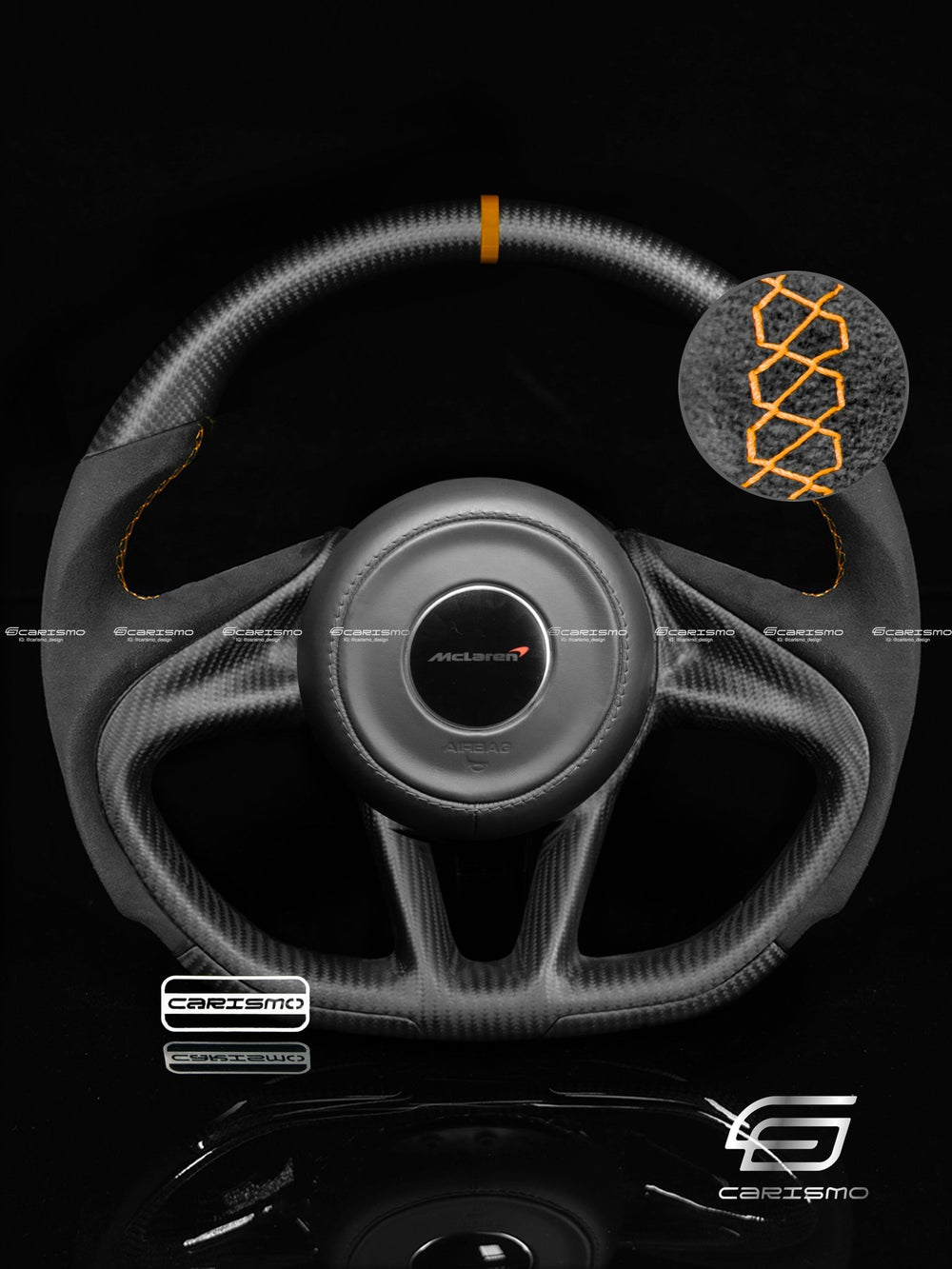 Carismo Steering Wheel For McLaren Super Series - Sport - Matte Carbon - Alcantara - Orange