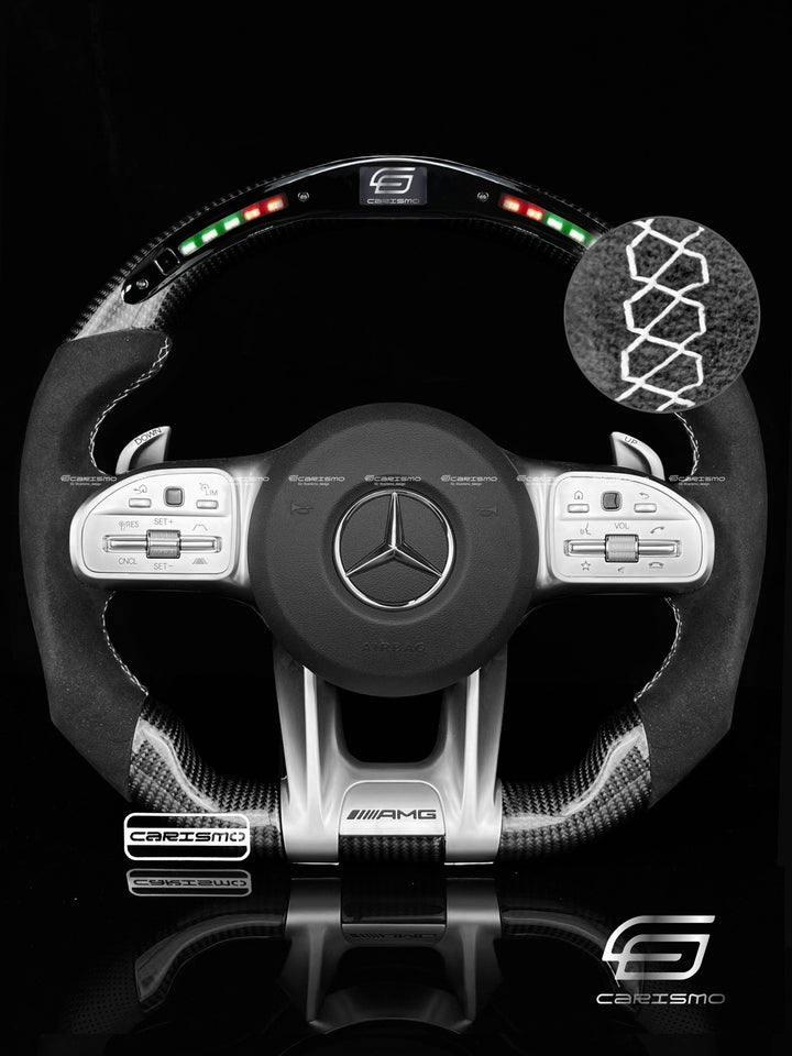 Carismo Steering Wheel For Mercedes/AMG C-Class / C 63 S (2020 Wheel with AMG Drive Unit) - Classic RPM LED - Gloss Carbon - Alcantara - Carismo