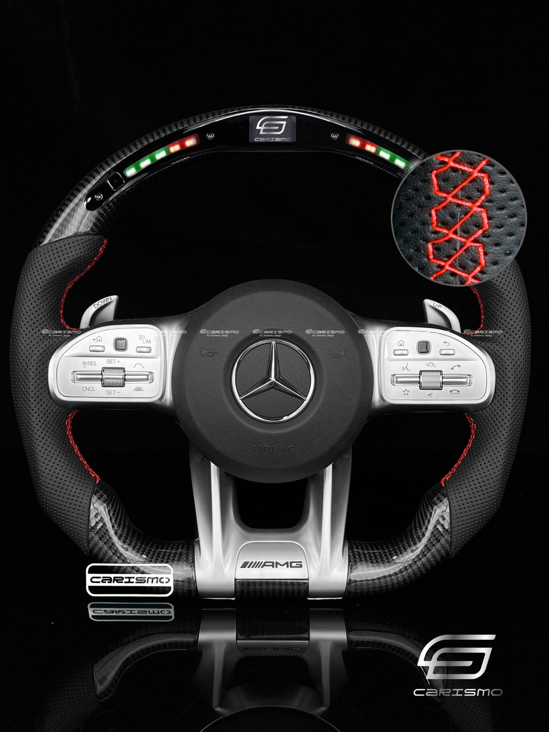 Carismo Steering Wheel For Mercedes/AMG C-Class / C 63 S (2020 Wheel with AMG Drive Unit) - Classic RPM LED - Gloss Carbon - Perforated Leather - Carismo