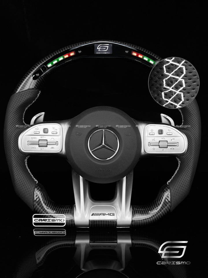 Carismo Steering Wheel For Mercedes/AMG C-Class / C 63 S (2020 Wheel with AMG Drive Unit) - Classic RPM LED - Gloss Carbon - Perforated Leather - Carismo