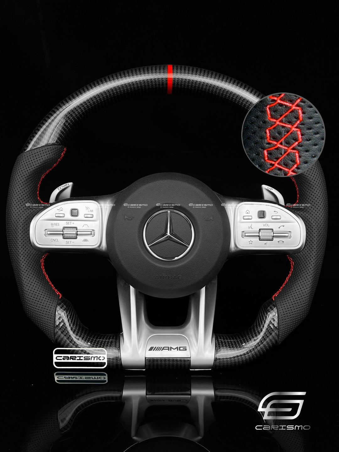 Carismo Steering Wheel For Mercedes/AMG C-Class / C 63 S (2020 Wheel with AMG Drive Unit) - Sport - Gloss Carbon - Perforated Leather - Carismo