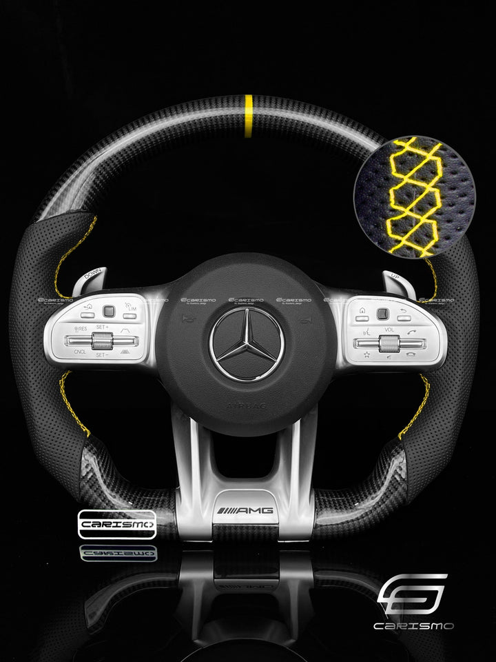 Carismo Steering Wheel For Mercedes/AMG C-Class / C 63 S (2020 Wheel with AMG Drive Unit) - Sport - Gloss Carbon - Perforated Leather - Carismo