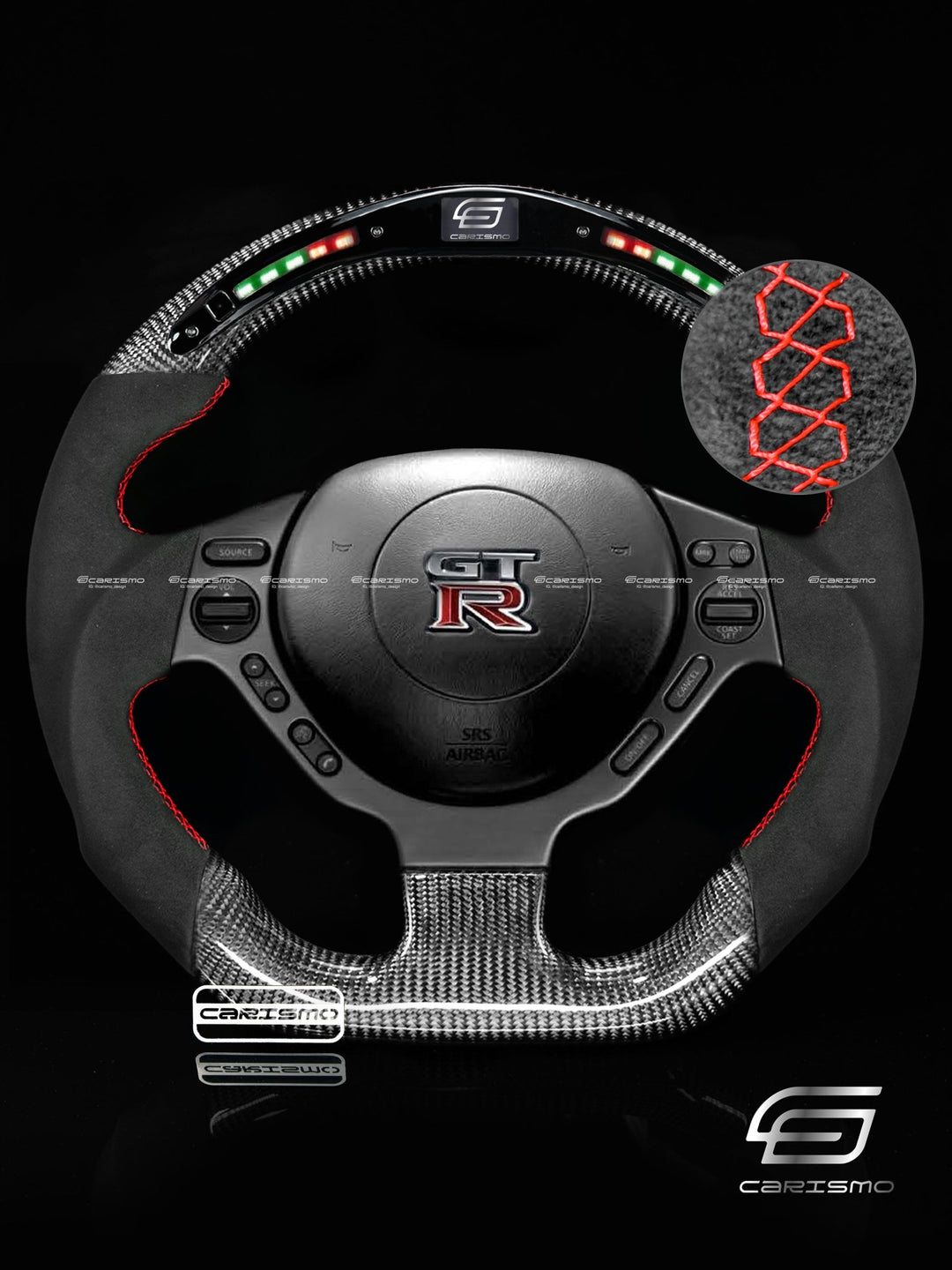 Carismo Steering Wheel For Nissan GT-R (R35 CBA & DBA) - Classic RPM LED - Gloss Carbon - Alcantara - Carismo