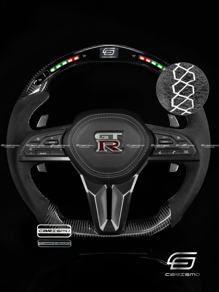 Carismo Steering Wheel For Nissan GT-R (R35 EBA) - Classic RPM LED - Gloss Carbon - Alcantara - Carismo