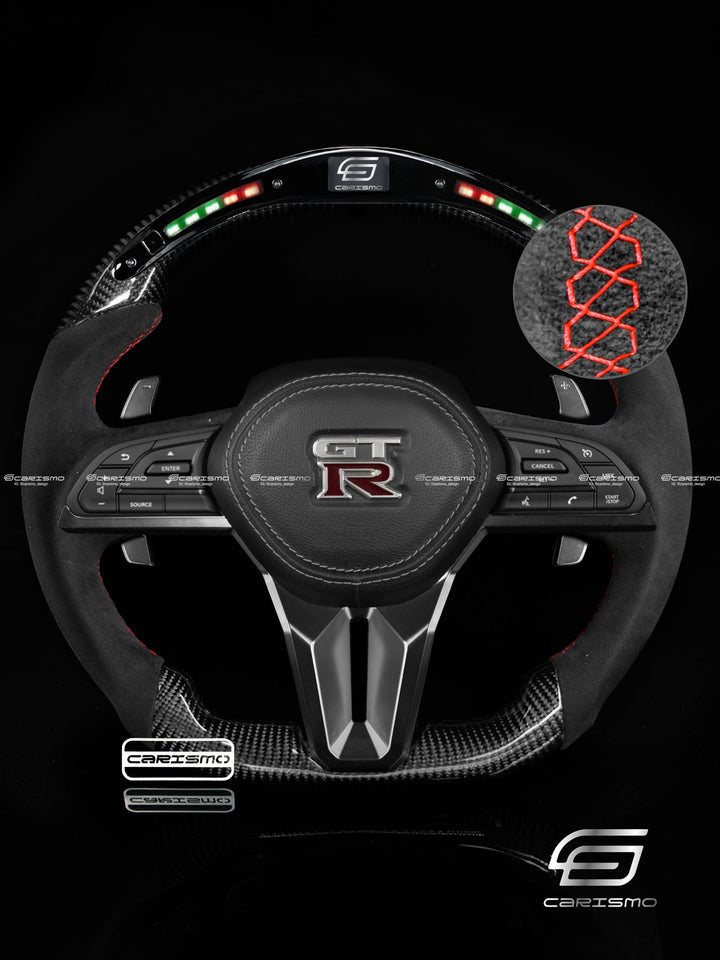 Carismo Steering Wheel For Nissan GT-R (R35 EBA) - Classic RPM LED - Gloss Carbon - Alcantara - Carismo