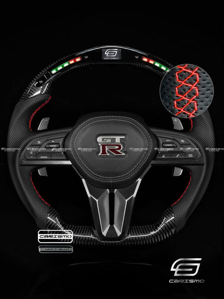 Carismo Steering Wheel For Nissan GT-R (R35 EBA) - Classic RPM LED - Gloss Carbon - Perforated Leather - Carismo