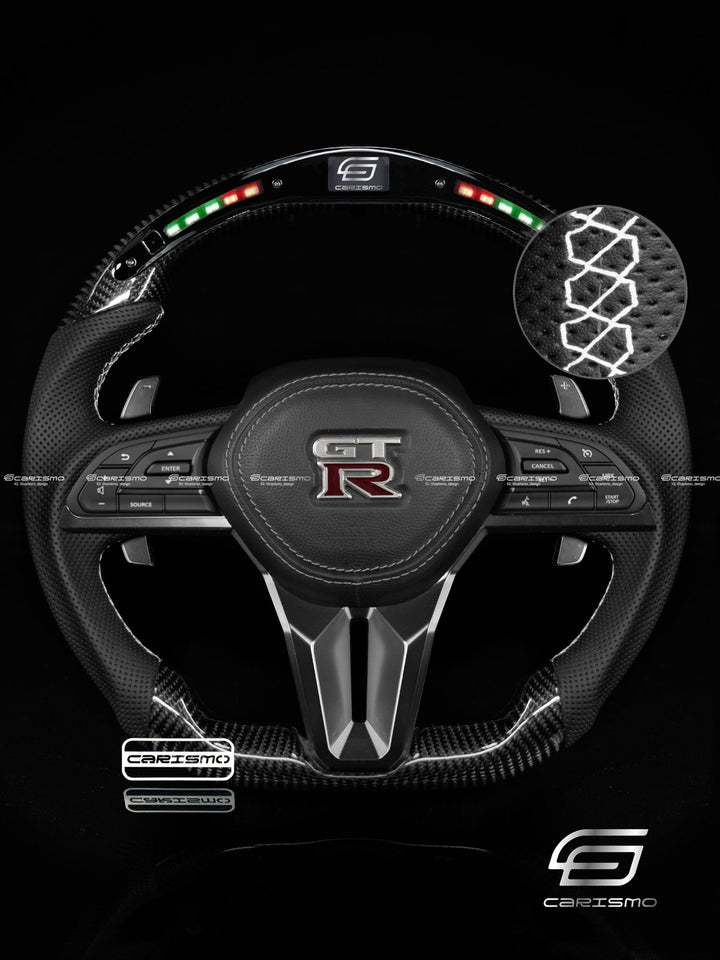 Carismo Steering Wheel For Nissan GT-R (R35 EBA) - Classic RPM LED - Gloss Carbon - Perforated Leather - Carismo