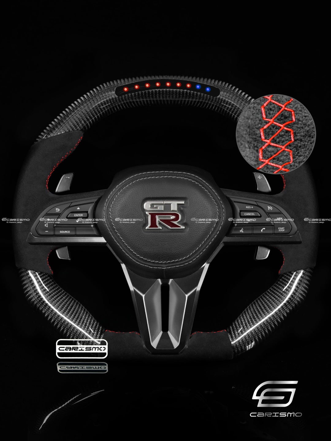 Carismo Steering Wheel For Nissan GT-R (R35 EBA) - Sequential RPM LED - Gloss Carbon - Alcantara - Carismo