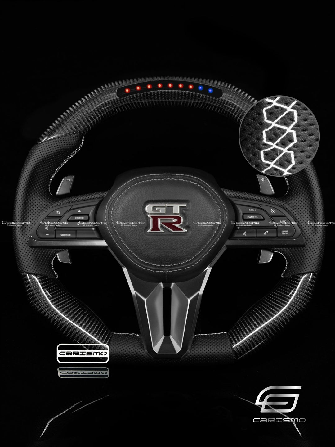 Carismo Steering Wheel For Nissan GT-R (R35 EBA) - Sequential RPM LED - Gloss Carbon - Perforated Leather - Carismo