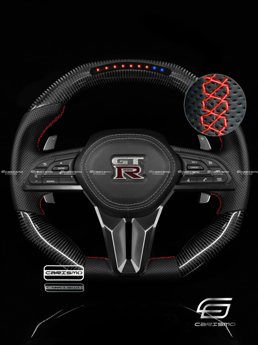 Carismo Steering Wheel For Nissan GT-R (R35 EBA) - Sequential RPM LED - Gloss Carbon - Perforated Leather - Carismo