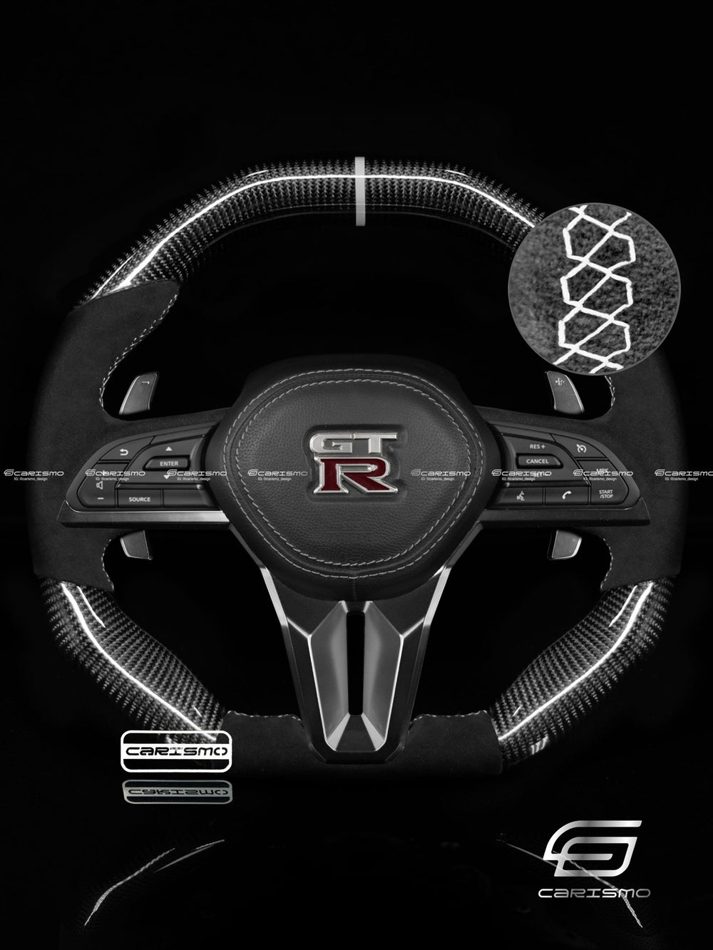 Carismo Steering Wheel For Nissan GT-R (R35 EBA) - Signature - Gloss Carbon - Alcantara - White