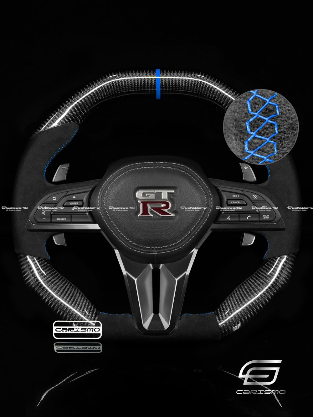 Carismo Steering Wheel For Nissan GT-R (R35 EBA) - Signature - Gloss Carbon - Alcantara - Blue