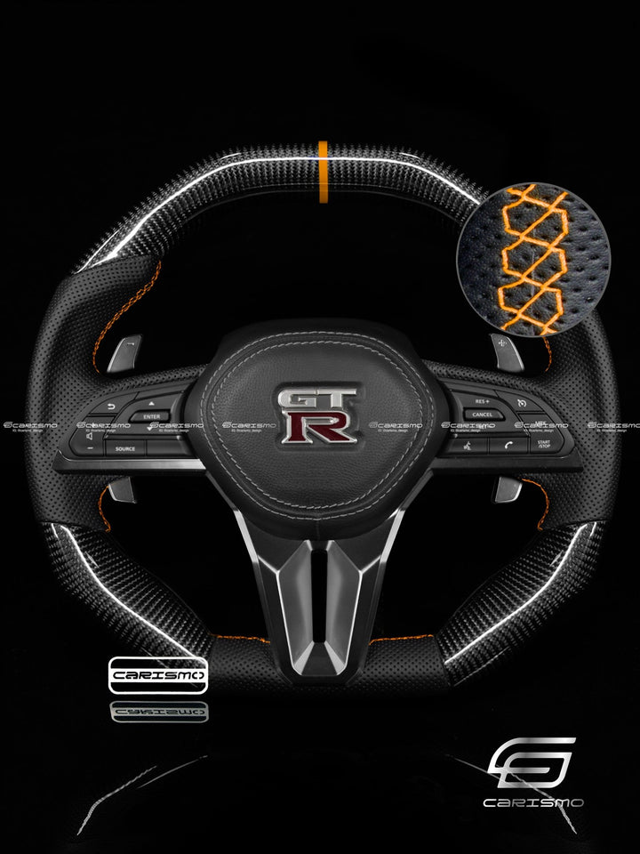 Carismo Steering Wheel For Nissan GT-R (R35 EBA) - Signature - Gloss Carbon - Perforated Leather - Carismo