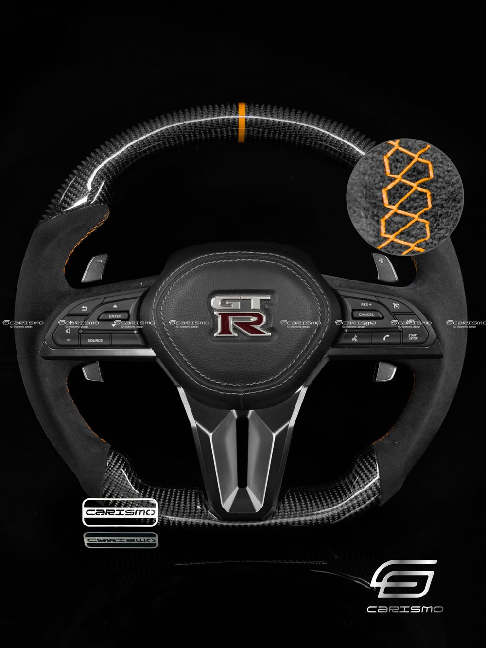 Carismo Steering Wheel For Nissan GT-R (R35 EBA) - Sport - Gloss Carbon - Alcantara - Orange