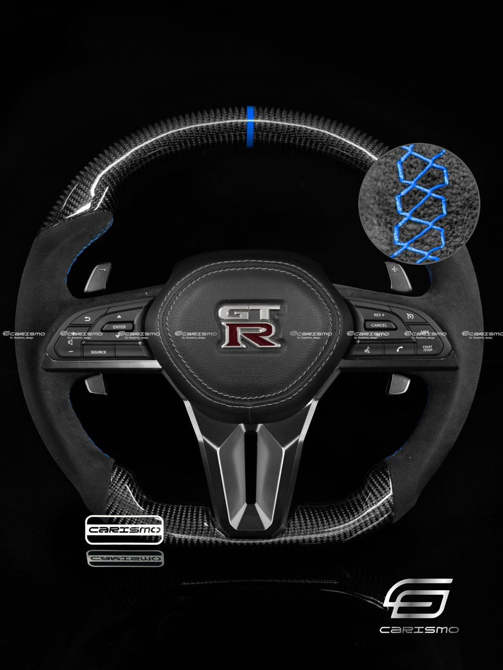 Carismo Steering Wheel For Nissan GT-R (R35 EBA) - Sport - Gloss Carbon - Alcantara - Blue