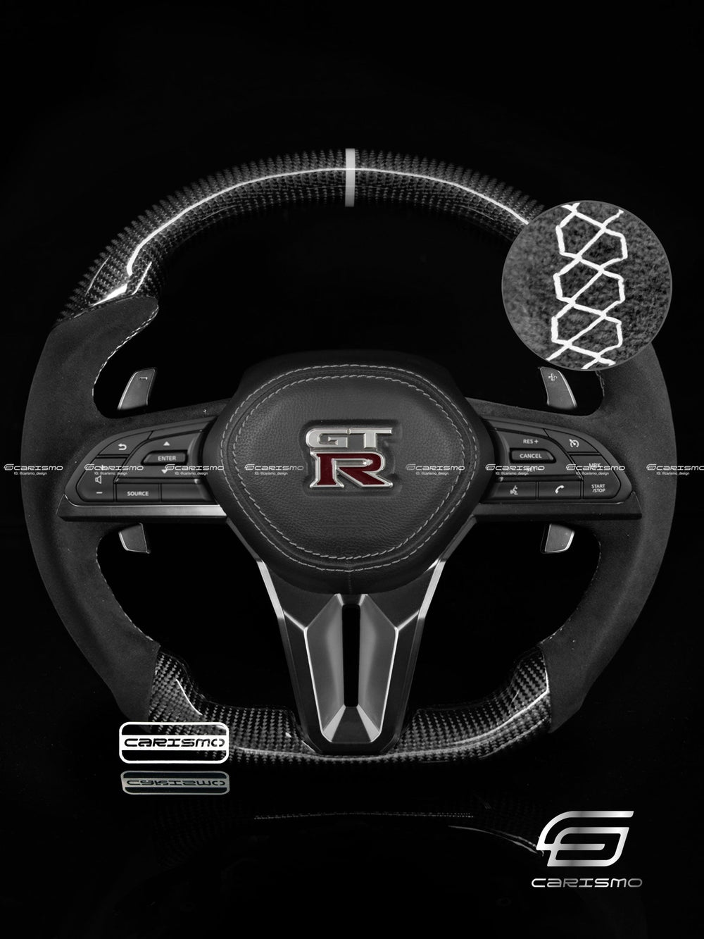 Carismo Steering Wheel For Nissan GT-R (R35 EBA) - Sport - Gloss Carbon - Alcantara - White