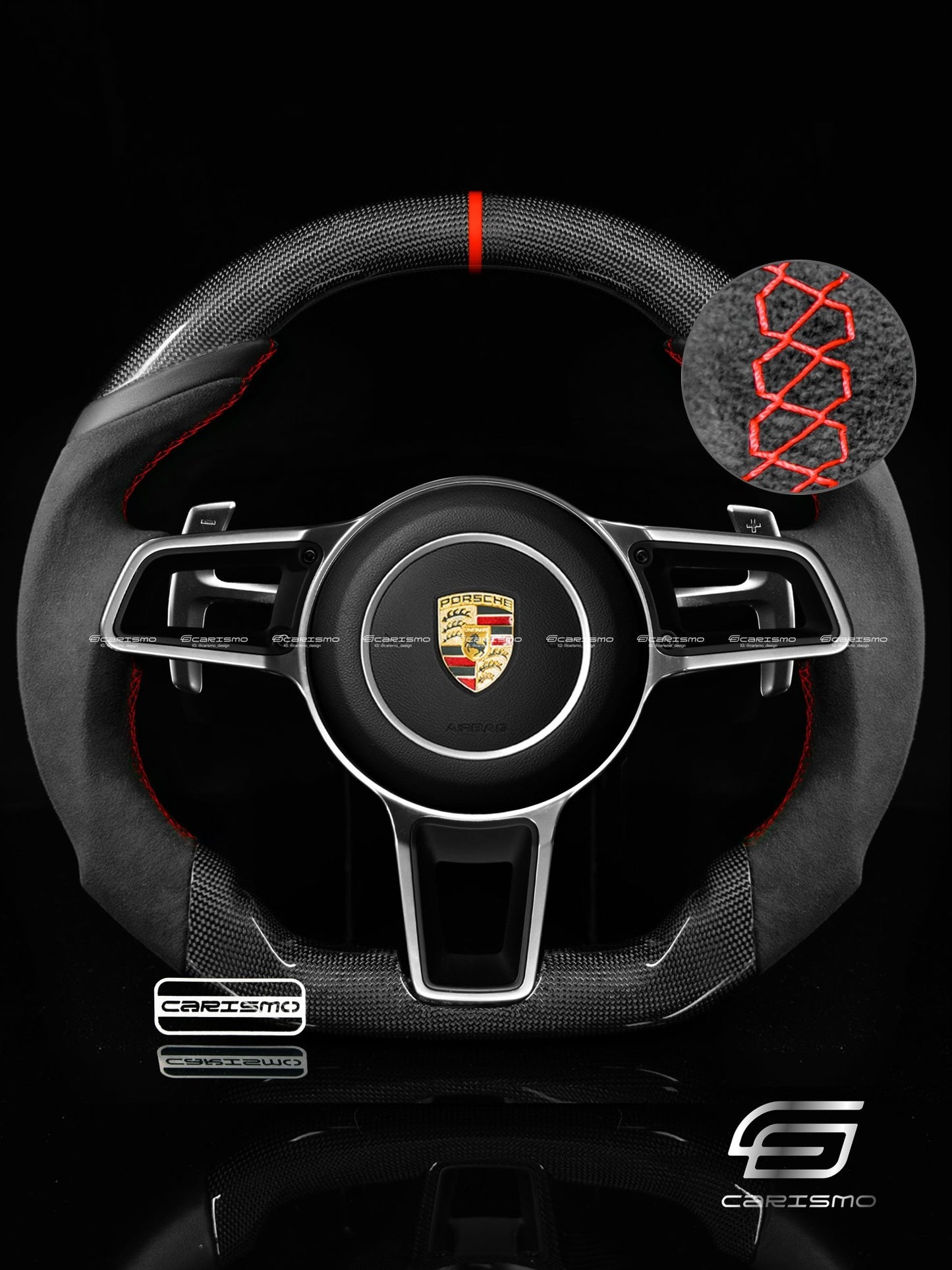 Carismo Steering Wheel For Porsche 911 (991.2 with Dials) - Sport - Gloss Plain Carbon - Alcantara - Carismo