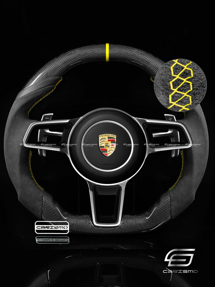 Carismo Steering Wheel For Porsche 911 (991.2 with Dials) - Sport - Gloss Plain Carbon - Alcantara - Carismo