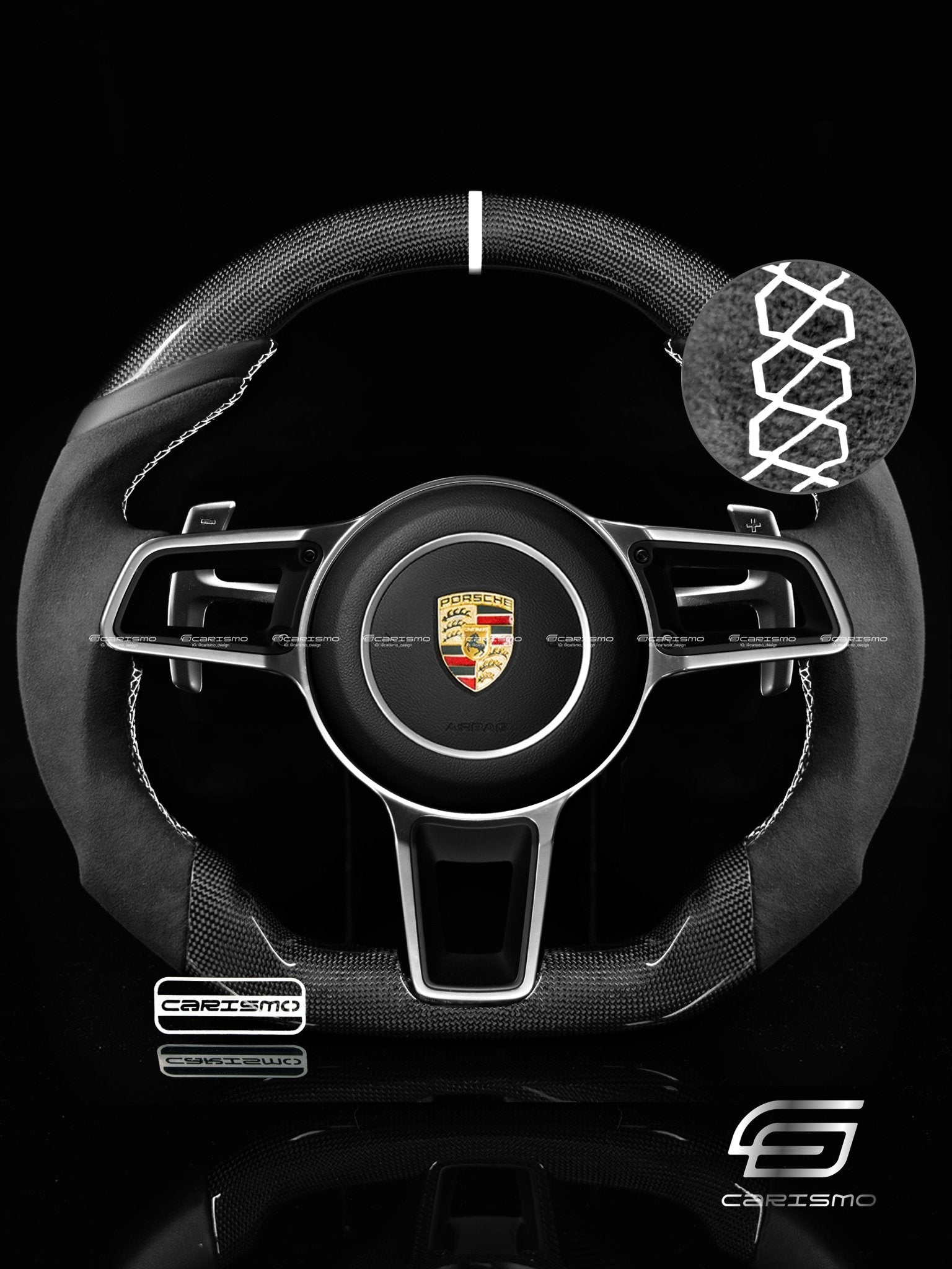 Carismo Steering Wheel For Porsche 911 (991.2 with Dials) - Sport - Gloss Plain Carbon - Alcantara - Carismo
