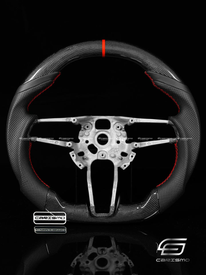 Carismo Steering Wheel For Porsche 911 (991.2 with Dials) - Sport - Gloss Plain Carbon - Perforated Leather - Carismo