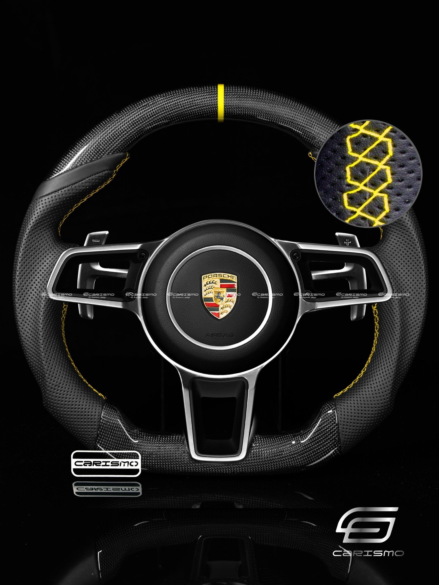 Carismo Steering Wheel For Porsche 911 (991.2 with Dials) - Sport - Gloss Plain Carbon - Perforated Leather - Carismo