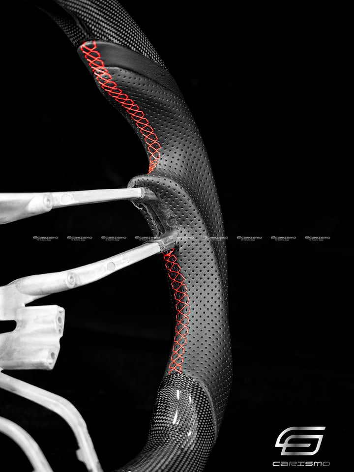 Carismo Steering Wheel For Porsche 911 (991.2 with Dials) - Sport - Gloss Plain Carbon - Perforated Leather - Carismo