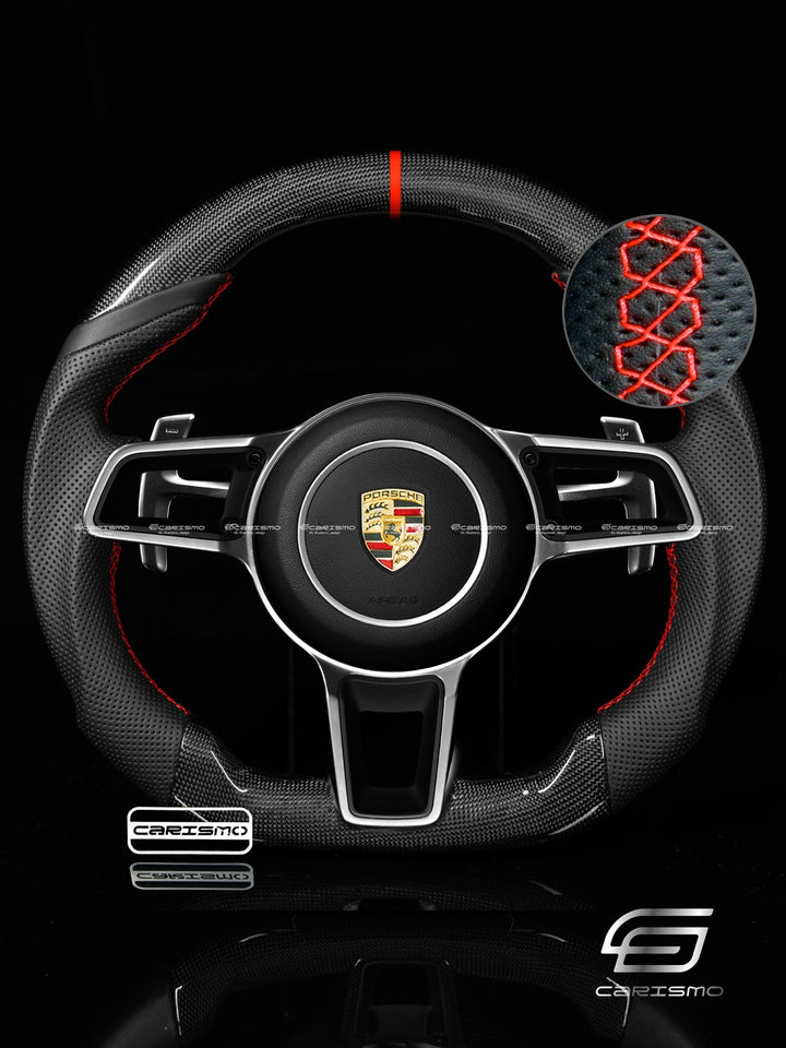 Carismo Steering Wheel For Porsche 911 (991.2 with Dials) - Sport - Gloss Plain Carbon - Perforated Leather - Carismo